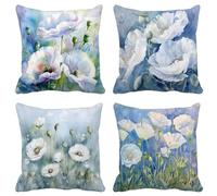 Sage Green Cushion Covers 45 X 45 Set of 4 Square Outdoor Cushions Waterproof Soft Decorative Pillows Covers Flower Pattern Design with Invisible Zipper for Garden Home Decor, Gifts for Women Y-3E