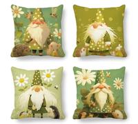 Sage Green Cushion Covers 55x55 cm Pack of 4, Dwarf Cushions Double Sided Print, Soft Hypoallergenic Outdoor Garden Cushions Waterproof Square Linen Cushion Covers, Decorative Pillows for Sofa K-670