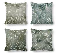 Sage Green Cushion Covers 55x55 cm Pack of 4, Plant Cushions Double Sided Print, Soft Hypoallergenic Outdoor Garden Cushions Waterproof Square Linen Cushion Covers, Decorative Pillows for Sofa K-671