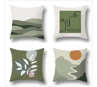 Sage Green Cushion Covers 55x55cm Pack of 4 Cushions,Summer Outdoor Waterproof Abstract Square Soft Sofa Cushion Covers,Invisible Zipper,for Sofa Bedroom Office Car Home Decor Gifts 22x22in OW-7838