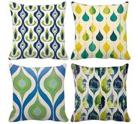 Sage Green Cushion Covers 80 x 80 Set of 4, Outdoor Cushions Geometry Sofa Pillows Covers, Square Waterproof Linen Decorative Pillows with Invisible Zipper for Garden Furniture Home Decor Gifts s8-9