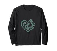 Sage Green Cute Heart Cat Paw Cat Mom Long Sleeve T-Shirt