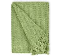 Sage Green Double Cotton Throw for Sofa & Bed - Soft Waffle Blanket, Large Double Bedspread, Premium Cotton Sofa Cover