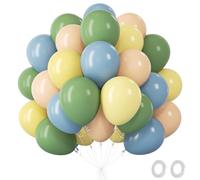 Sage Green Dusty Blue Yellow Balloons, 60Pcs Baby Shower Balloons, Olive Green Macaron Yellow White Cream Latex Balloons, Winie Birthday Decorations For Boys Girls Baptism Gender Reveal Wild One Party