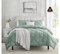 Sage Green Duvet Cover Queen Size - Pintuck Queen Duvet Cover Set, 3 Piece Double Brushed Duvet Covers with Button Closure, 1 Pinch Pleated Duvet Cover 90x90 inches and 2 Pillow Shams Luxury Bedding