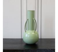 Sage Green Eclectic Modern Decorative Glossy Roman Vases, Metal Powder Coated Finish, Vase With Handle - For Home Decor, Living Room, Bedroom Or Conservatory
