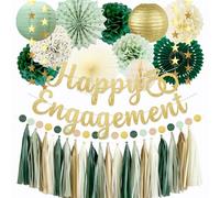 Sage Green Engagement Party Decorations, Happy Engagement Banner, Tissue Pom poms, Paper Lantern, Paper fan, Tassel Garland, Circle Garland, Honeycomb Ball for Wedding Bridal Shower Decorations