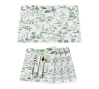 Sage Green Eucalyptus Leaves Plant Vinyl Placemats Set of 4 for Dining Tables,Kitchen Table Mats Heat Resistant Washable Wipeable PVC Place Mat