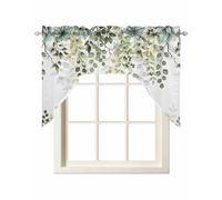 Sage Green Eucalyptus Leaves Swag Valances for Kitchen Window, Spring Summer Botanical Small Swag Curtains Drapes for Bedroom Bathroom Over Sink Rod Pocket Window Treatment Decor Valances, 56x36 Inch