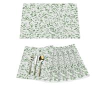 Sage Green Eucalyptus Leaves Vinyl Placemats Set of 6 for Dining Tables,Kitchen Table Mats Heat Resistant Washable Wipeable PVC Place Mat