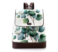 Sage Green Eucalyptus on White Background PU Leather Backpack Purse for Women, Fashion Ladies Travel Shoulder Bag Rucksack
