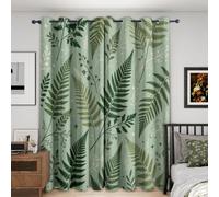 Sage Green Fern Leaf Blackout Curtains 66x90 Inch 2 Panels Decor