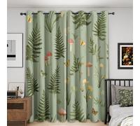 Sage Green Fern Leaf Curtains for Bedroom 90x108, Botanical Mushroom Curtains Blackout Living Room Home Decor, Printed Window Eyelet Drapes 108 Inch Drop 2 Panels - Yz253