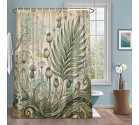 Sage Green Ferns Shower Curtain with 12 Hooks Boho Retro Green Floral Leaf Waterproof Fabric Shower Curtains Sets for Bathroom Bath Decorations, Machine Washable, 36"x72"