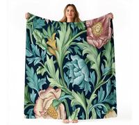 Sage Green Fleece Throw Blanket, William Morris Plant Flowers Theme Plush Sherpa Sofa Throws for Kids Boys Girls, 127 x 152 cm Warm Fuzzy All Season Blankets for Holiday Bed Couch