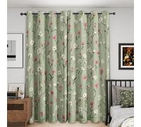 Sage Green Floral Curtains for Bedroom 46x90, Wildflower Curtains Blackout Living Room Home Decor, Printed Window Eyelet Drapes 90 Inch Drop 2 Panels - Yz147