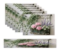 Sage Green Floral Placemats Set of 7 Exquisite Linen Table Mat Seven Piece Set Includes 13"x71" Fashion Table Runner and 12"x18" Place Mat Decor for Kitchen Dining Room
