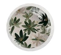 Sage Green Flowers with Leaves Pattern Round Crystal Drawer Dresser Knobs Set of 12, Door Cupboard Wardrobe Hardware Knob with Screws, Home Office Nursery Decor