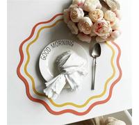 Sage Green Gift Placemats Faux Leather Round Reversible Placemats with Scallop Edge Washable Flower Shaped Table Mats(FPP Orange,4pcs Round 34cm)