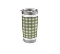 Sage Green Gingham Check Pattern Farmhouse Style Stainless Steel Insulated Tumbler