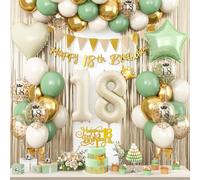 Sage Green Gold 18th Birthday Decorations,18 Birthday Balloons 18 Balloon Numbers 18th Birthday Banner Birthday Cake Topper Fringe Curtain for Boys Girls 18 years old Party Decorations