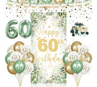 Sage Green & Gold 60th Birthday Decorations - Foil Balloons, Door Banner & Party Supplies