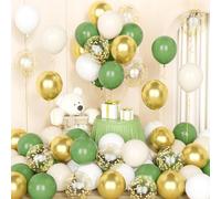 Sage Green Gold Balloons,50 Pcs 12 Inch Sage Green Sand White Metallic Gold Confetti Latex Balloons with 2 Ribbons for Women Men Boys Girls Birthday Party Baby Shower Wedding Anniversary Decorations