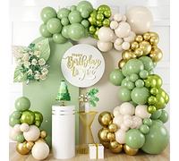 Sage Green Gold White Balloon Arch Garland Kit Metallic Lime Green Balloons Garland Olive Green Cream Ivory White Chrome Gold Latex Balloon Jungle Animal Birthday Tropical Dinosaur Party Decorations