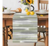 Sage Green Grey Lines Table Runner 18x72 Inches Long Abstract Mottled Paints Graffiti Texture Cotton Linen Table Runner Burlap Style for Dinner Table Party Decor Tabletop Decorations