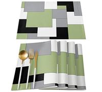 Sage Green Grey Placemats Set of 4,Heat Insulation Table Mats Non Slip Washable Dining Placemats, Modern Art Abstract Green Black Table Place Mats for Wedding Holiday Party Kitchen Decor 13x19 in