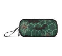Sage Green Halloween Spider Bats Nylon Girls Pencil Bag Big Capacity Pencil Case for Girls Stationery for Middle School Kids