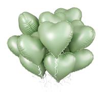 Sage Green Heart Balloon, 10PCS Green Foil Heart Balloons, 18inch Olive Green Heart Shape Balloons for Helium Birthday Party Decorations for Jungle Birthday Party, Valentines Day, Wedding, Anniversary