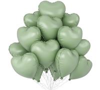 Sage Green Heart Balloons,12Pcs 18 Inch Oliver Green Foil Love Heart Shaped Balloons for Jungle Birthday Wedding Anniversary Graduation Baby Shower Valentines Day Decorations