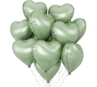 Sage Green Heart Foil Balloon, 18 Inch 12Pcs Olive Green Heart Shaped Foil Balloons for Birthday Party Anniversary Valentine's Day Wedding Bridal Gender Reveal Decorations