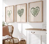 Sage Green Heart Wall Prints, Wall Art, Love Heart Prints, Bedroom Decor, Sage Wall Art, Home Decor, Nursery Art | A3, A4, A2 (A2)