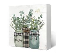 Sage Green Kitchen Decor - Eucalyptus Leaves Wood Box Sign for Home, Spring Decoration for Shelf Table, 5x5 inch