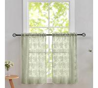 Sage Green Kitchen Window Curtains Over Sink 30 Inch Length Set of 2 Boho Floral Curtains for Bathroom Camper Window Privacy Curtains That Let Light in Spring Short Sheer Cafe Curtains Blinds