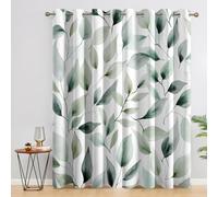 Sage Green Leaf Curtains Blackout for Home Decor, Thermal Curtains Leaves Botanical Pattern, Living Room & Bedroom Eyelet Drapes 63 Inch Drop, 52x63, 2 Panels D&4
