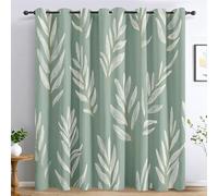 Sage Green Leaf Curtains for Living Room, Botanical Plant Leaves Blackout Curtains Bedroom, 66 x 54 Inch 2 Panels, 54 Drop Eyelet Thermal Window Drapes, Home Decor E-D6