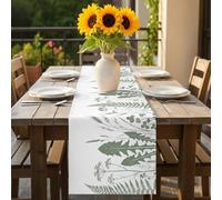 Sage Green Leaf Table Runner 16x72 inch Country Green Ferns Dandelion Wild Grass Cotton Linen Dining Table Runner Ideal for Dresser Kitchen Coffee Tables - Machine Washable