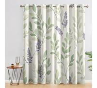 Sage Green Leaves Blackout Curtains, Lavender Floral Curtains for bedroom, Living Room, Thermal Insulated Noise Reduction Eyelet Drapes, 63 Inch 2 Panels Set, (W52 x L63)
