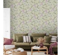 SAGE GREEN LILAC WALLPAPER ROSALIE FLORAL FLOWERS LEAF TRAIL RASCH 260652