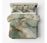 Sage Green Marble Bedding Single Duvet Cover Set 2 Piece, Abstract Reversible Quilt Cover & 1 Pillowcase for Bedroom Decor, Soft Microfiber, with Zip -v337