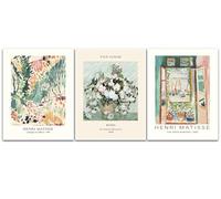 Sage Green Matisse Canvas Wall Art Poster Set of 3 - Van Gogh Floral Wall Decor Paintings, Mid Century Abstract Pictures Vintage Aesthetic Prints for Living Room Bedroom Bathroom 16x24 inch Unframed