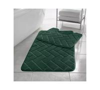(Sage Green) Memory Foam Non Slip Bath Mat Set 2 Piece Rubber Pedestal Toilet Bathroom Rug Retro