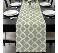 Sage Green Moroccan Table Runner 13x36 Inches Long Modern Geometric Morocco Abstract Art Cotton Linen Table Runner Burlap Style for Dinner Table Party Decor Tabletop Decorations