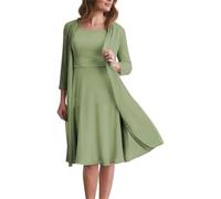 Sage Green Mother of The Groom Dresses for Wedding Knee Length Two Piece Chiffon Formal Dress with Jacket UK10