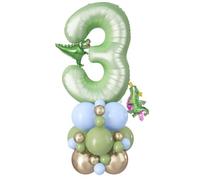 Sage Green Number 3 Balloon 40 Inch Giant Number Foil Balloon Olive Avocado Green Large Number Three Balloons Tower with Dinosaur Digital Balloons Stack for Boys Third 3rd Forest Jungle Party Decor