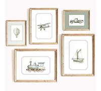 Sage Green Nursery Wall Art Boys Room Canvas Poster Kids Wall Decor Vintage Vehicle Prints Baby Toddler Pictures Transportation Plane Painting Train Truck Artwork for Bedroom 8x10 Inch Unframed