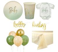 Sage Green Ombre Baby 8 Person Deluxe Party Pack - Complete Baby Shower Set with Balloons, Banners, Plates, Cups & Napkins